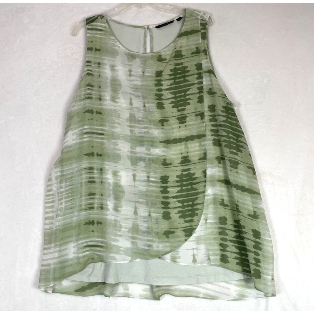 H‎ by Halston Women's Sleeveless Tunic Top Chiffon Green Overlay Shirt Size 2XL